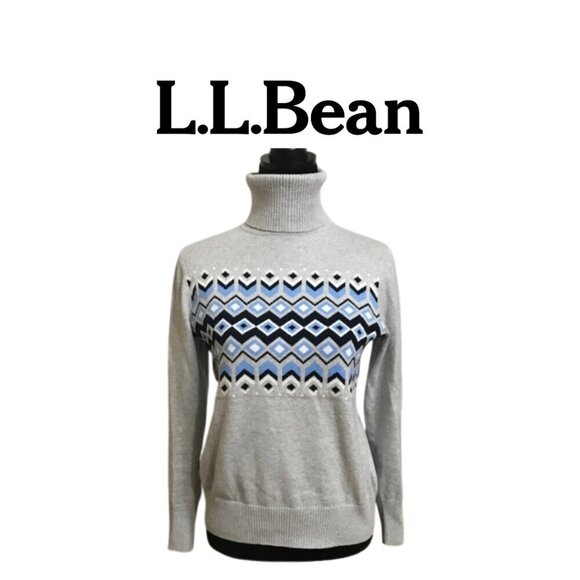 L.L.Bean Women's Cotton/Cashmere Sweater, Turtleneck Intarsia Size Small Petite - Picture 8 of 9